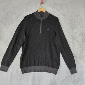 Vineyard Vines Wool Blend Sweater Mens Medium Gray 1/4 Zip Pullover Hamilton